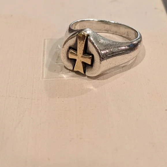 RETIRED James Avery Sterling Silver 14k Gold Heart Cross Ring Size 5.5 - Picture 2 of 8